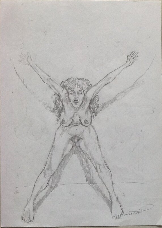 En vente - Nicollet Crayon 3 Original , Dessin étude érotique Femme Pin up Sex Zodiaque incantation Joli inédit Préparatoire Signé top - Œuvre originale