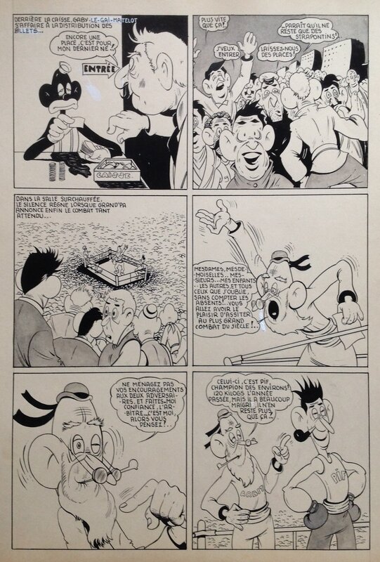 En vente - André Rey ( Atelier Chott ) Planche Originale 16 Cap' tain Paf 4 Sport santé - Humour Bd Rc 1952 Pierre Mouchot ( très Calvo ) - Planche originale