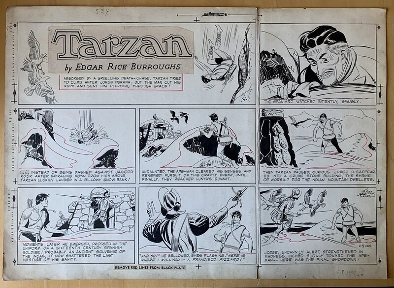 En vente - Bob Lubbers, Tarzan and the Incas Sunday strip 1952 - Planche originale