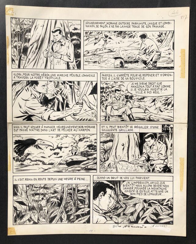 Dino Attanasio, Henri Vernes, Bob Morane - Planche originale - Tome 5 - Bob Morane contre la terreur verte - Avec sa mise en couleur. - Planche originale