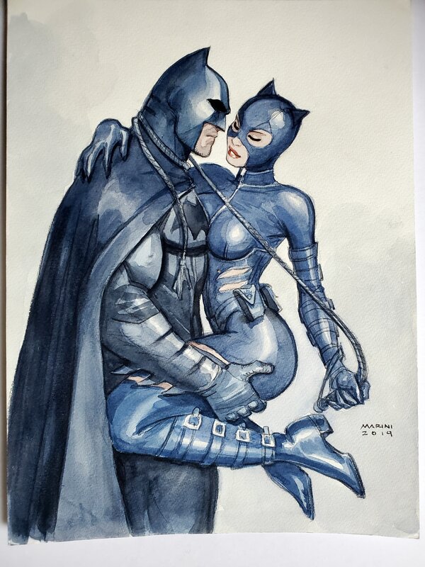 For sale - Enrico Marini, BATMAN & CATWOMAN   couleur directe - Original Illustration