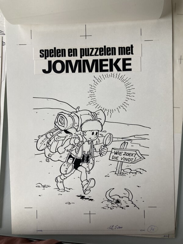 En vente - Jef Nys, Cover van Spelen en puzzelen met Jommeke - Planche originale