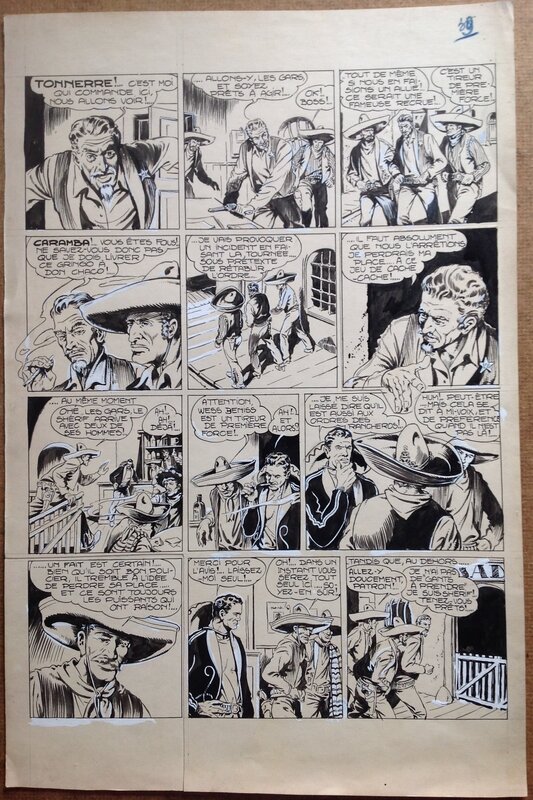 En vente - Rémy Bordelet, Rémy, Atelier Chott, Bordelet Rémy (RÉMY - Atelier Chott) Ramon le gaucho Planche Originale 39 Encre de Chine petit format Rancho 12 année 50 - Planche originale