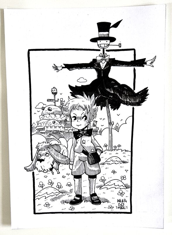 En vente - Dessin original de l'Inktober 2023 : Le château ambulant par oTTami ! - Illustration originale