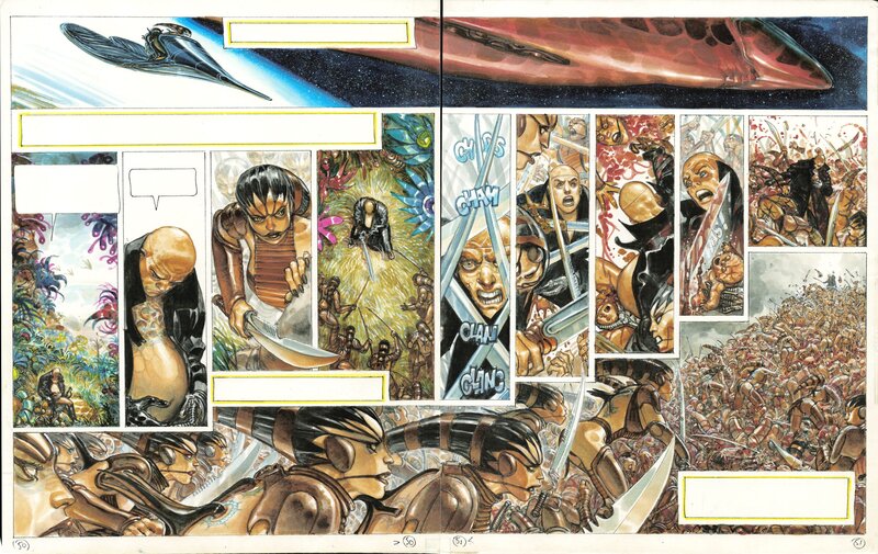 En vente - Juan Giménez, La Caste des Méta-Barons : Tome 7 - Double Page - Planche originale