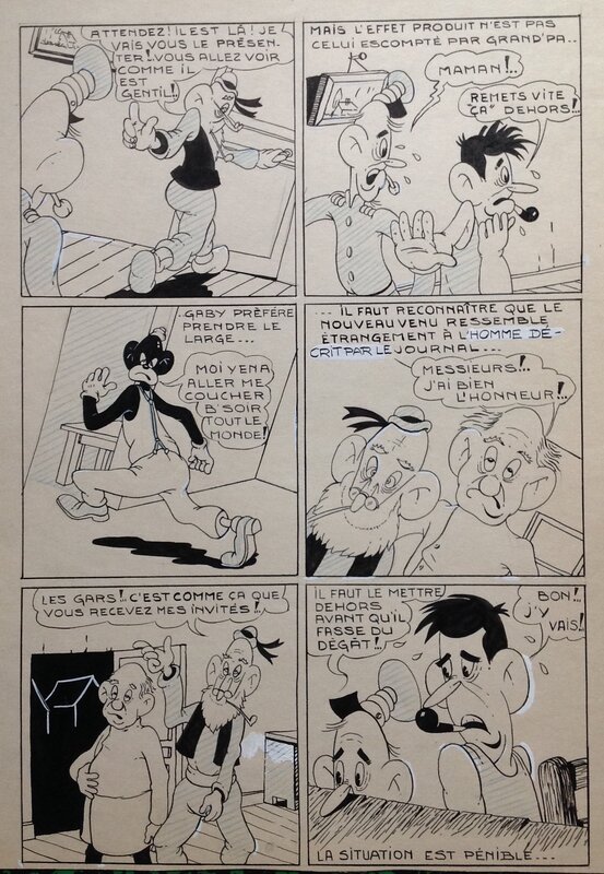 En vente - Lucien Carton, André Rey, Atelier Chott, Carton Lucien ( après Rey Atelier Chott ) Planche Originale 4 Cap' tain Paf 9 Roi du stade - Humour Bd Rc 1953 Pierre Mouchot - Planche originale