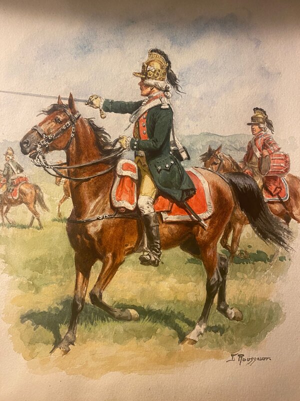 Lucien Rousselot, illustration originale, Cavalerie Française, Dragons. - Illustration originale