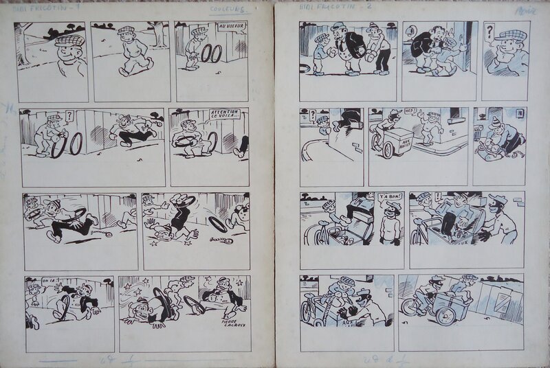En vente - Bibi Fricotin 16 premières  planches (1947) de Pierre Lacroix - Planche originale