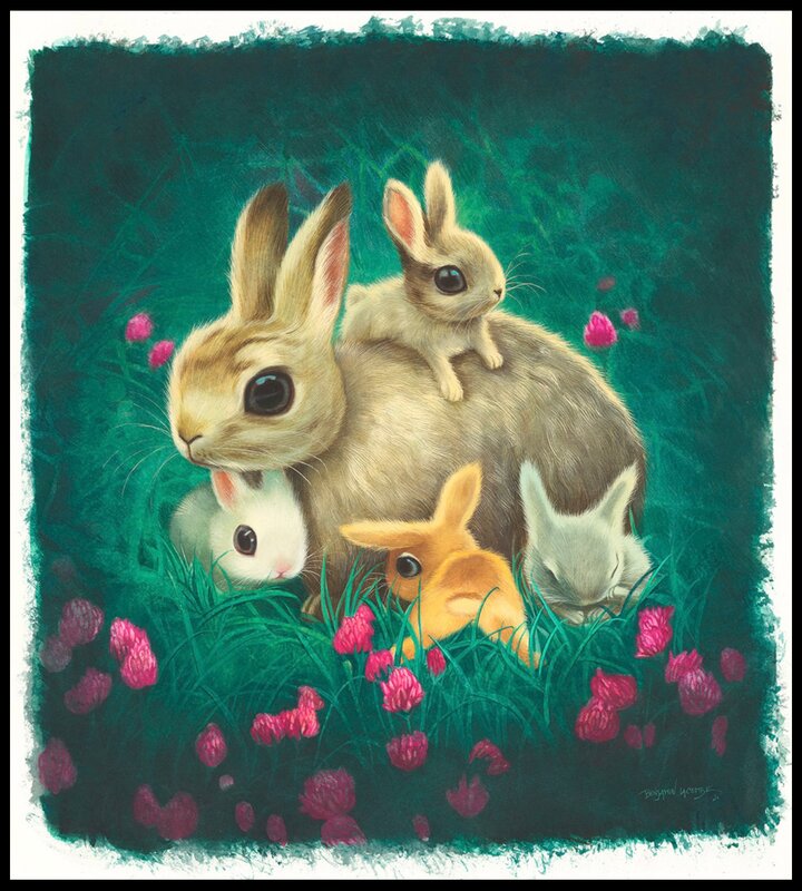 2021 - Benjamin Lacombe - La meilleure maman du monde - La famille Lapin - Illustration originale