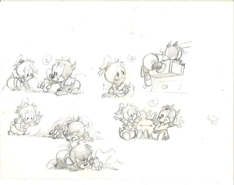Claude Marin - Bébés Disney demi planche crayonnée - Comic Strip