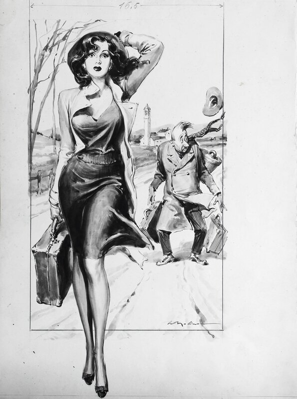 La femme au chapeau par Walter Molino - Illustration originale