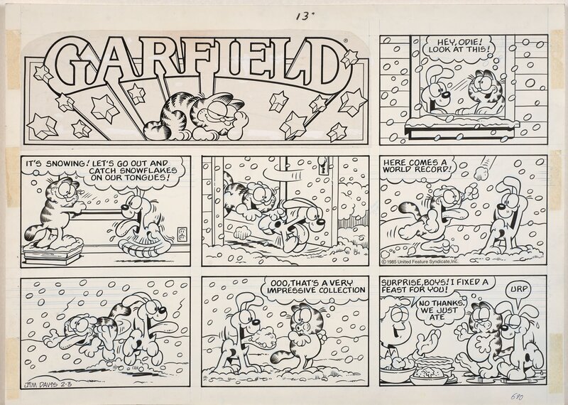 Garfield et Odie par Jim Davis - Planche originale