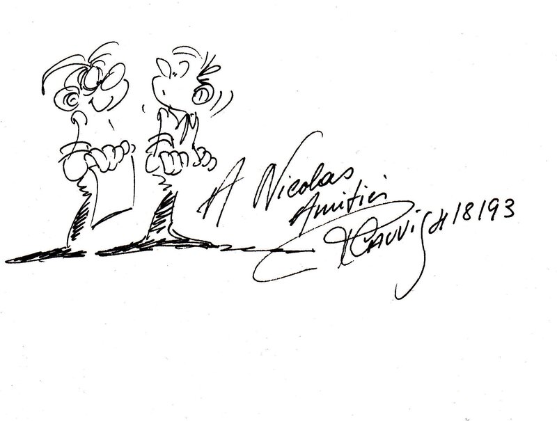 Deux personnages par Raoul Cauvin - Dédicace