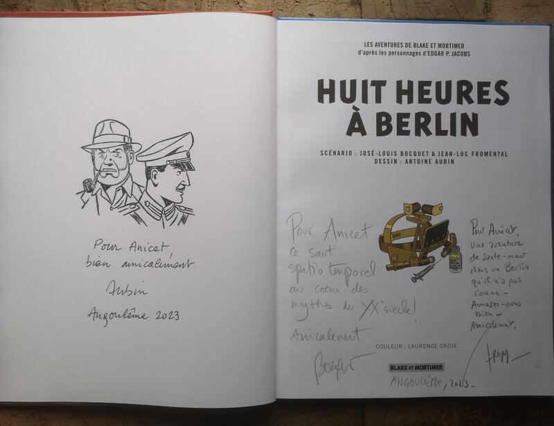 Antoine Aubin, Jean-Luc Fromental, José-Louis Bocquet, Dédicace Blake et mortimer 8h à Berlin - Sketch