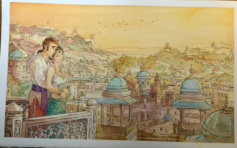Paul Salomone, Jalna & Akbar coucher de soleil - Original Illustration