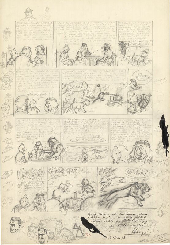 Hergé -Tintin-Crayonné recto verso des planches 30 et 32 de Coke en Stock - Comic Strip