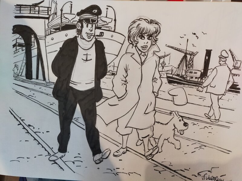 Hommage à Hergé par François Walthéry - Illustration originale