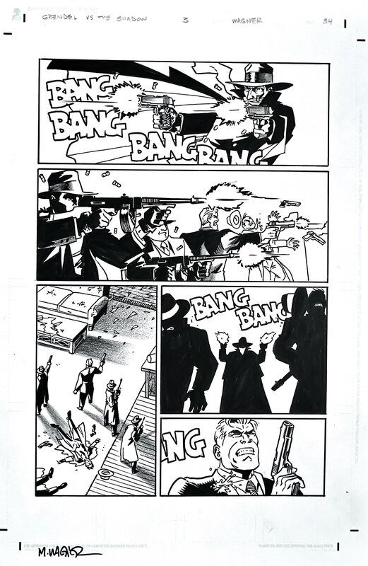 Matt Wagner, Grendel Vs. The Shadow #3, page 34, signée - Comic Strip