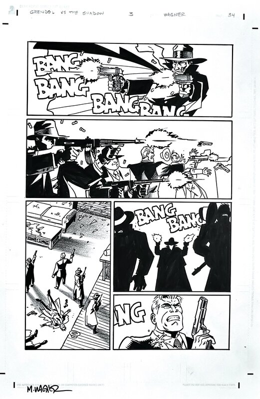 Matt Wagner, Grendel Vs. The Shadow #3, page 34, signée - Planche originale