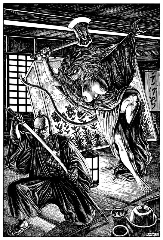 Raúlo Cáceres, Bakeneko, el gato Vampiro de Nabeshima - Original Illustration