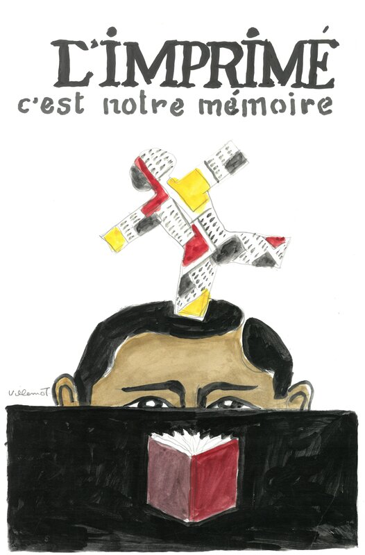 Bernard Villemot, L'imprimé, c'est notre mémoire - Original Illustration