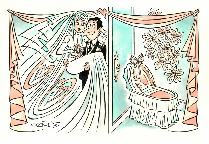 Henri Oziouls, Mariage de Viviane et Jean-François - Illustration originale