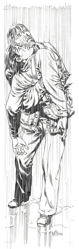 Mitton, De Silence et de Sang, Tome 9, je n'étais même pas là..., illustration 4e de couverture, 1995. - Illustration originale