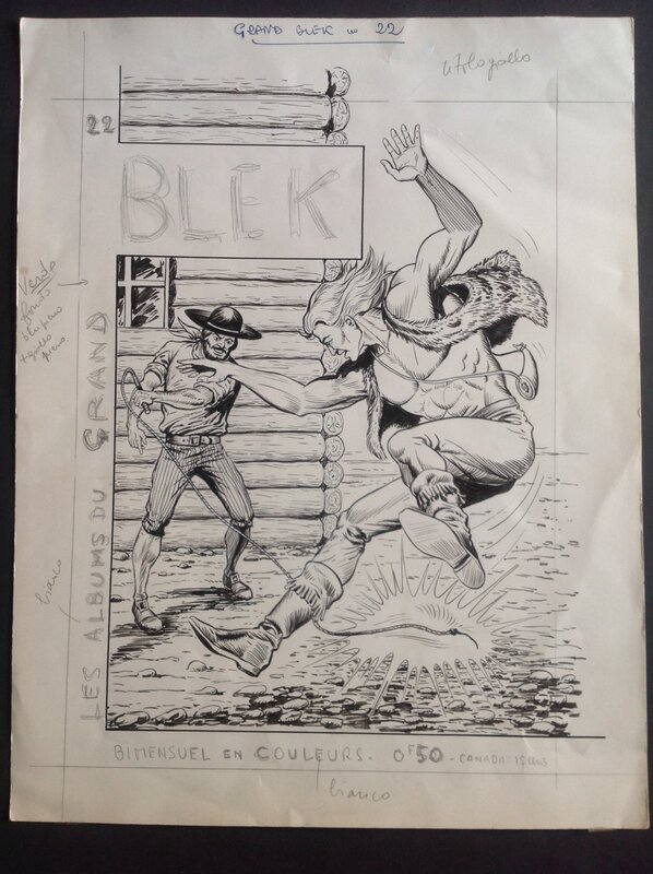 En vente - Médina Roger BLEK Le Roc 22 Couverture Originale Petit Format avec Le Grand Blek Trappeur Fouet BD Lug 1964 - Couverture originale