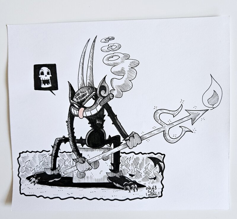 Dessin original de l'Inktober 2022 : le Diable de Cuphead par oTTami ! - Illustration originale