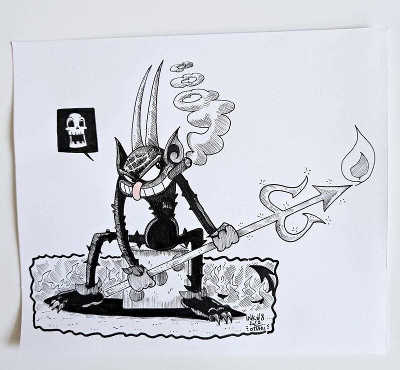 En vente - Dessin original de l'Inktober 2022 : le Diable de Cuphead par oTTami ! - Illustration originale