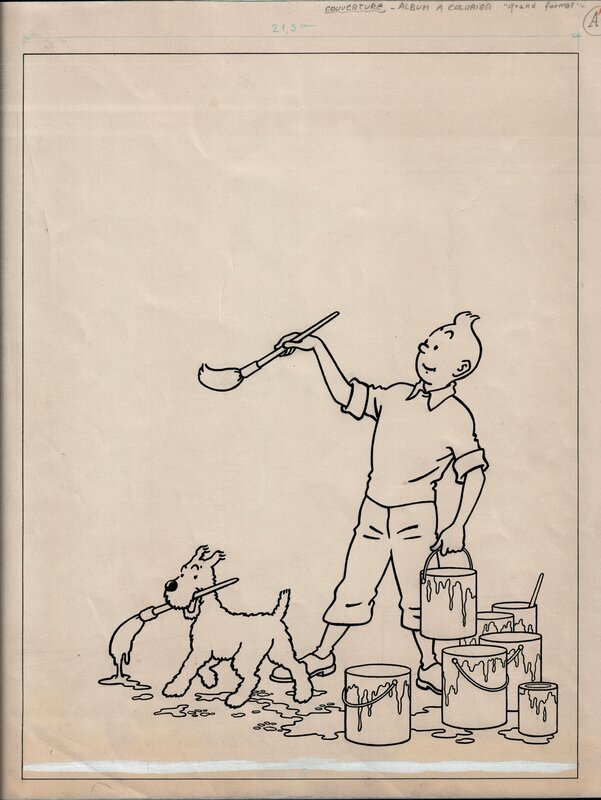 Cover album à colorier de grand format no.1 -  Avec certificat du Comité d'Authentification des Oeuvres d'Hergé. - Couverture originale