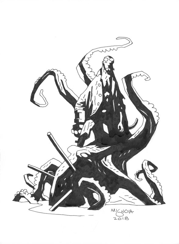 For sale - Mike Mignola, Hellboy and the Octopus - Original Illustration