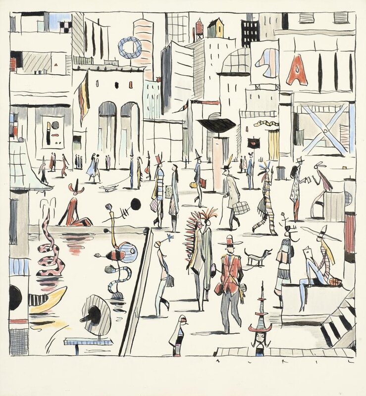 François Avril - La ville - Illustration originale