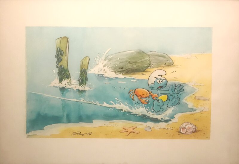 Smurf at the sea by Studio Peyo - Original Illustration