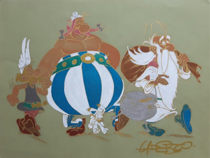 Albert Uderzo, Nos irréductibles et sympathiques gaulois, Astérix, Obélix, Panoramix et Idéfix - Original Illustration