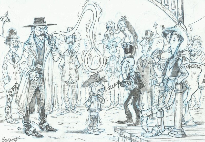Bernat, Lucky Luke - Chasseur de prime et Billy the Kid - Illustration originale