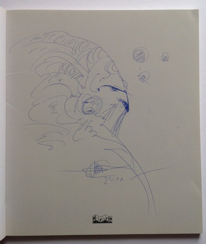 En vente - Druillet Visioni di fine millennio Dessin dédicace sur Art book eo brochée , planche originale bd daum mobilier jeu album 1999 - Dédicace