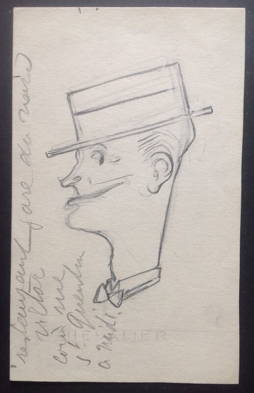 En vente - Louis Forton Maurice Chevalier , Joli Dessin préparatoire au Crayon mine de plomb Étude personnage projet année 20 - Œuvre originale