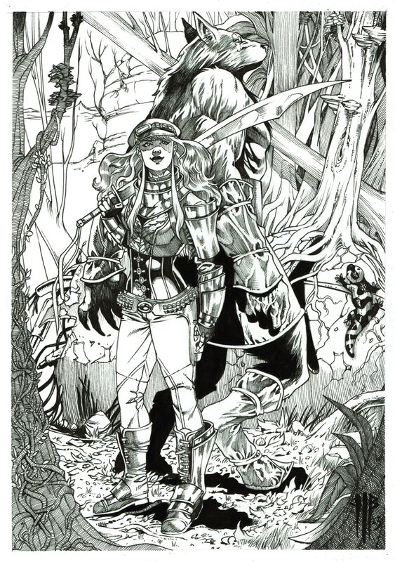 En vente - Philippe Bringel, Emma et Agramor - La forêt - Illustration originale