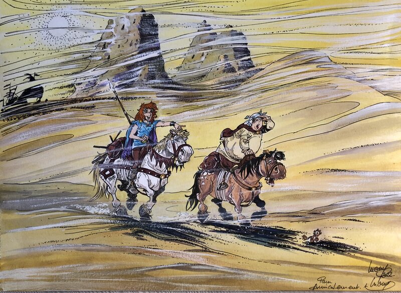Philippe Luguy, Percevan et Kervin dans le désert - Illustration originale inspirée de l'album 