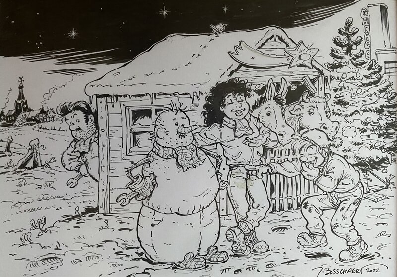 Jan Bosschaert, Winter - Christmas scene Sam - Original Illustration