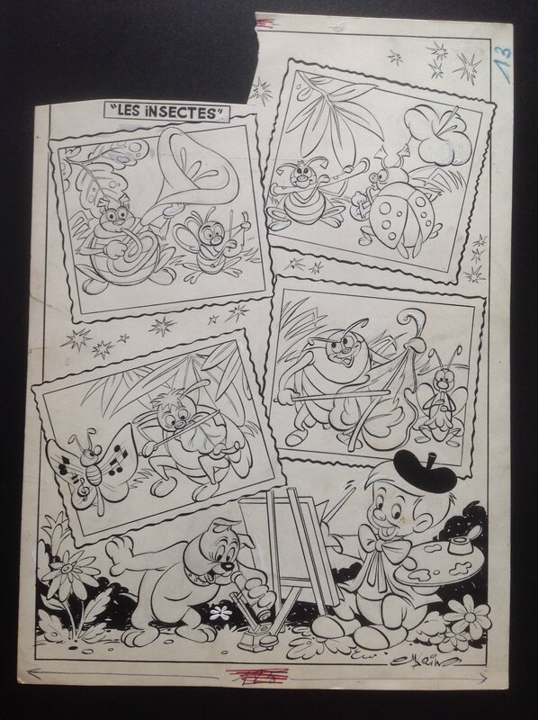 En vente - Marin Rubrique Coloriage BD illustration planche originale Original insecte Musicien Chien ( Tex Avery ) Peintre . Éo Nano 1960 - Illustration originale