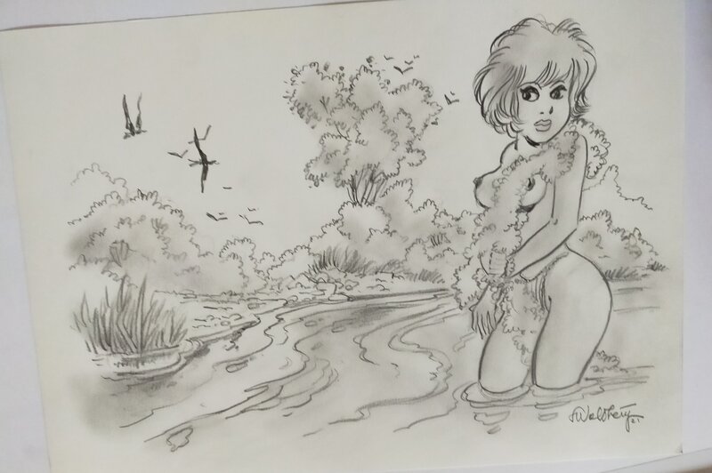 François Walthéry, Natacha au bord d un étang - Original Illustration