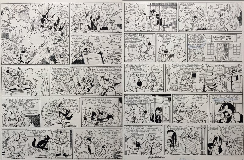 Giorgio Cavazzano, Aury, Michel Motti, José Cabrero Arnal, Cavazzano, Pif et Hercule, Un commissariat de Luxe, Diptyque des planche n°2 et 3, Pif Gadget#595, 1980. - Comic Strip