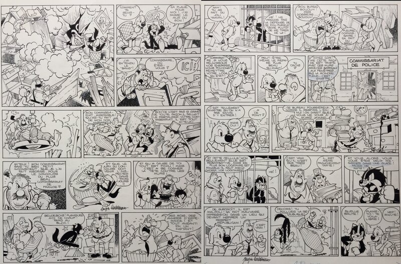 Giorgio Cavazzano, Aury, Michel Motti, José Cabrero Arnal, Cavazzano, Pif et Hercule, Un commissariat de Luxe, Diptyque des planche n°2 et 3, Pif Gadget#595, 1980. - Planche originale