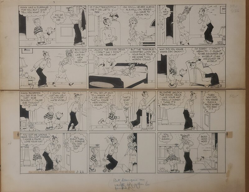 Chic Young, Jim Raymond, Blondie - Sunday page du 22/01/1939 - Planche originale