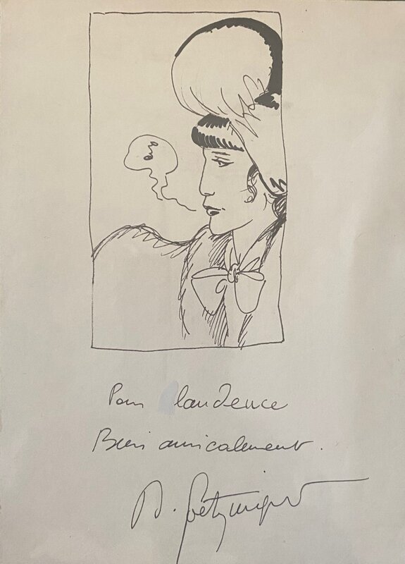 Annie Goetzinger, illustration originale, Femme au chapeau. - Dédicace