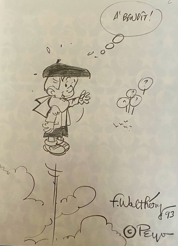 François Walthéry, illustration originale, Benoit Brisefer bondissant. - Sketch