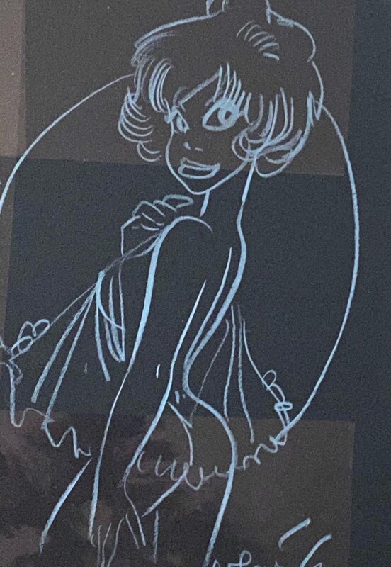 François Walthéry, illustration originale, une belle Natacha en nuisette pour le portefolio 