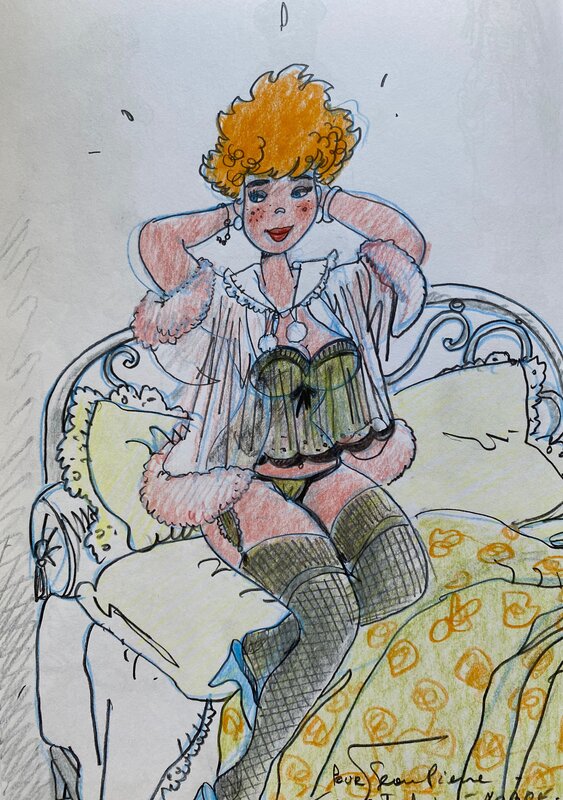 Marc Wasterlain, illustration originale, Jeannette Pointu sexy. - Dédicace